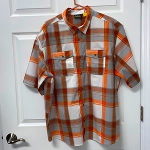🎉HP🎉Cabela’s, NWT Men’s orange/white plaid short sleeve button down shirt. XXL